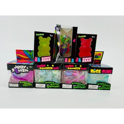 7pc Super Solid Squish Sensory Toy Lot Gummy Bear Nice Cube Jelly Squish Fidget