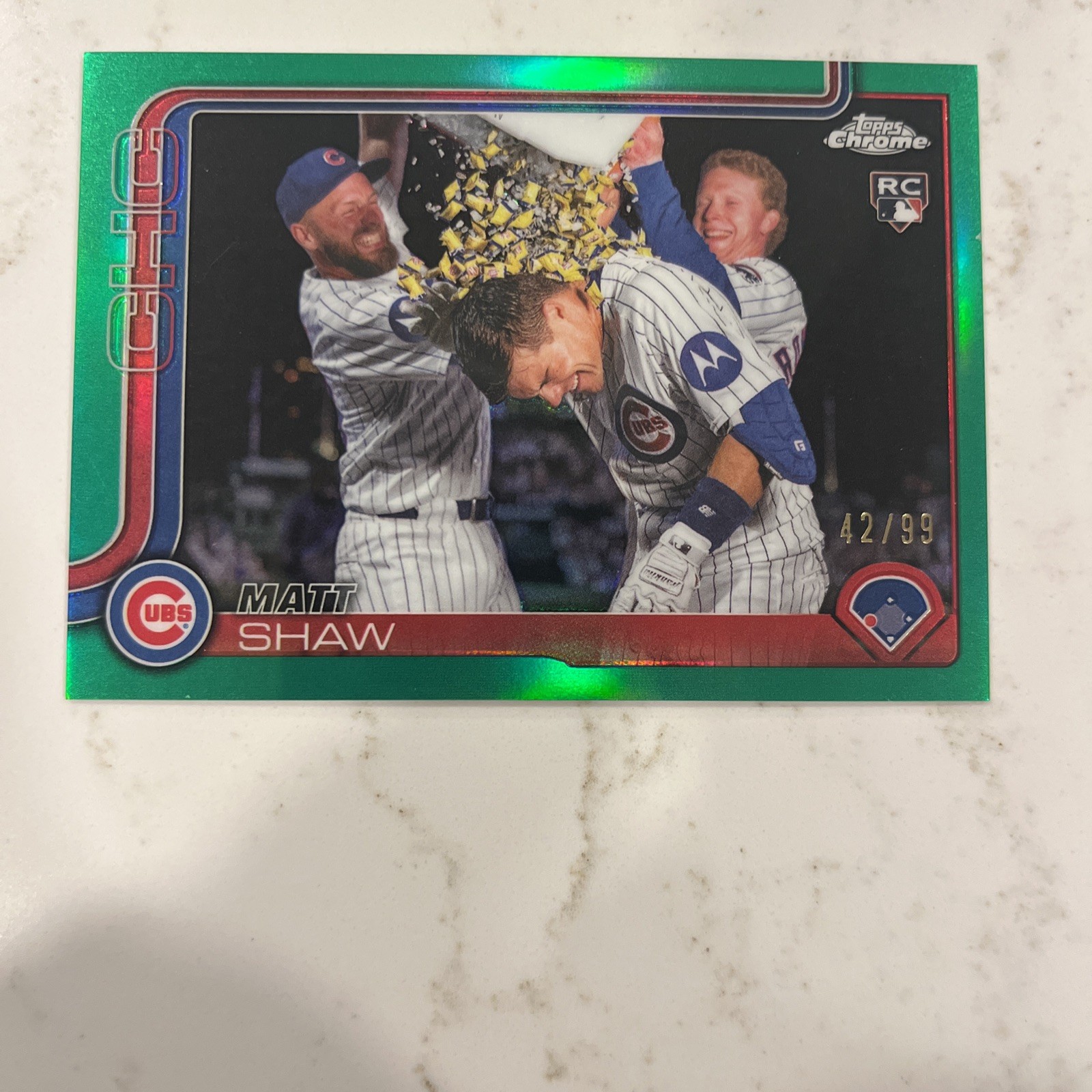 2025 Topps Chrome - Matt Shaw #219 Green Refractor /99 (RC) SP Variation