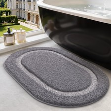 Dark Grey Oval Bathroom Rug Washable Non Slip Water Absorbent 20x32 Inch 1 PC