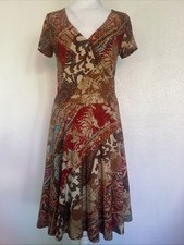 Ralph Lauren Brown Paisley Print Faux Wrap Cap Sleeve Dress Sz M Jersey