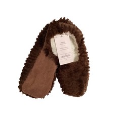 Faux Fur Slipper Socks Auden Brown Fuzzy Cozy Gripper Bottoms Women's