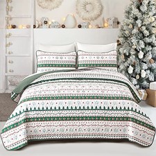 Christmas Quilt Set 3 Pieces Christmas Bedding Coverlet Size Queen Green