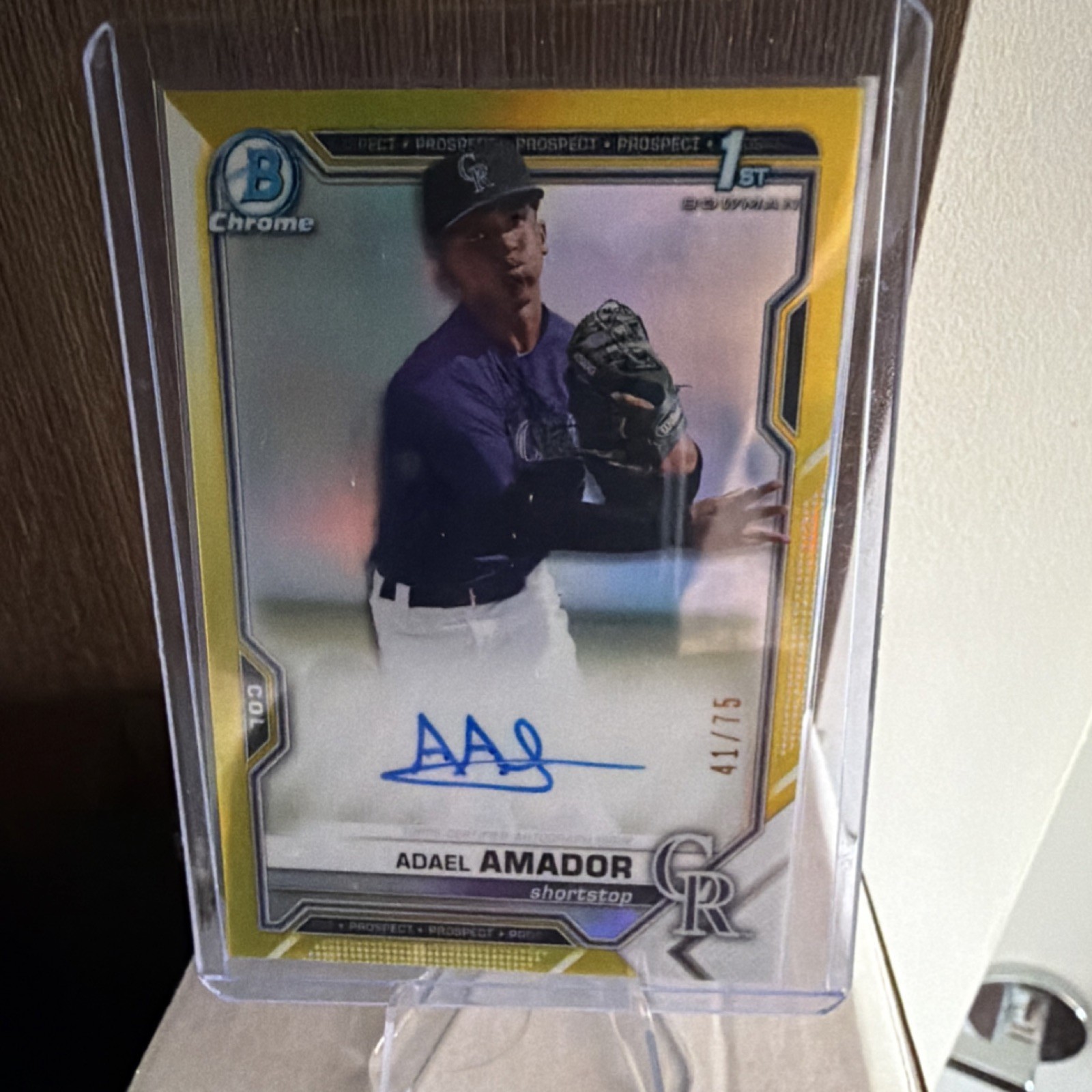 Bowman 2021 Chrome Adael Amador Rockies Yellow Refractor Auto /75 CPA-AAM