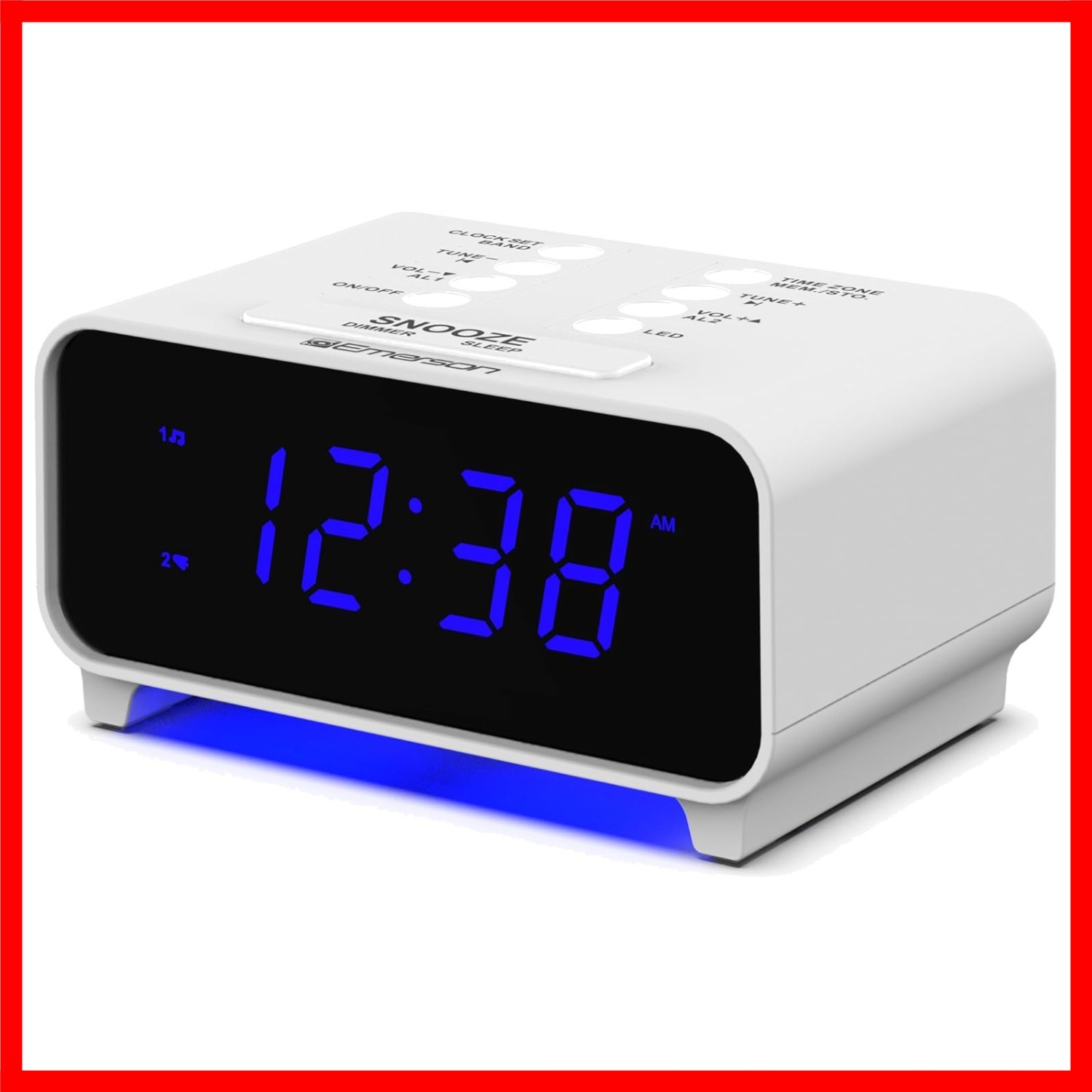 Emerson SmartSet Dual Alarm Clock Radio AM FM Radio Dimmer Sleep Timer Blue LED