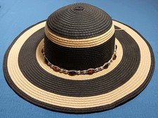 Coastal Headwear Wide Brim Sun Hat Bead Accents Floppy Size S 100% Natural Fiber