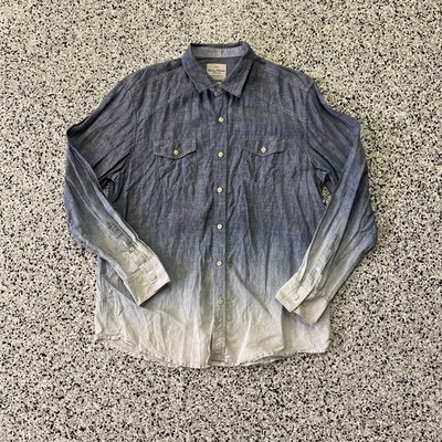 Tommy Bahama Shirt Mens Large Faded Indigo Long Sleeve Island Modern Fit Linen
