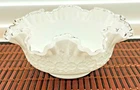 VTG Fenton Silver Crest Milk Glass Bowl Spanish Lace Ruffled Edge