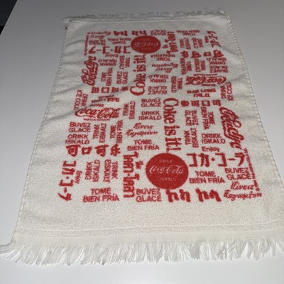 Vintage 80s Coca Cola Wash Cloth With Different Languages Red Coke Kitchen Towel