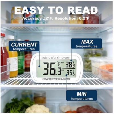 Compact Waterproof Freezer Thermometer with Magnetic Back - Digital LCD Display