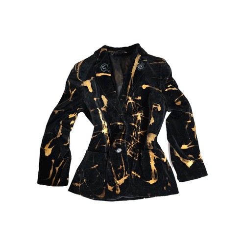 Black And Tan Upcycled Velvet Jacket By Blink Friction Size 14 M&S Hand Dyed - Picture 6 of 7