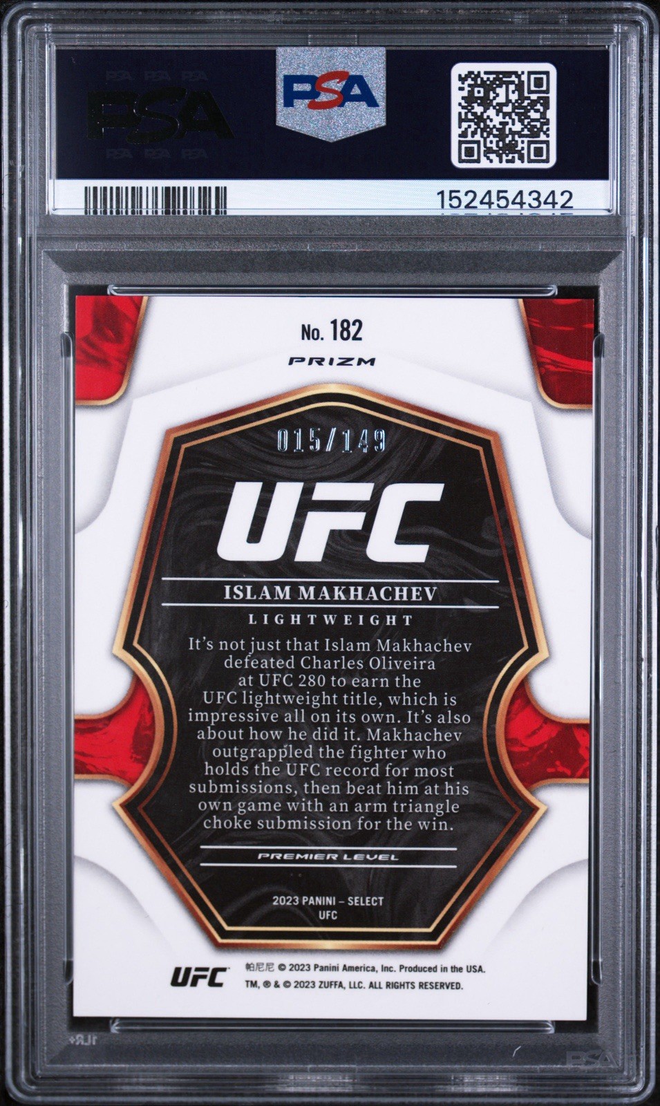 2023 Panini Select UFC - ISLAM MAKHACHEV Premier Level MAROON Prizm /149 PSA 10 view 2