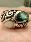 Vintage Sterling Silver Abalone MOP Sea Opal Ring Signed Gsx 925 Dome Size 8