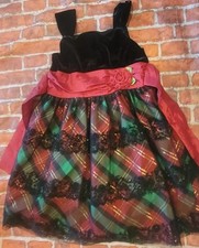 Bonnie Jean Girls Christmas Dress Sz 16 Red Black Green Plaid Fancy