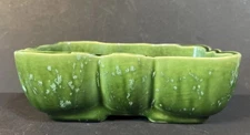 Vintage MCM UPCO Green & Blue Drip Glaze Pottery Scalloped Rectangle Planter 7”