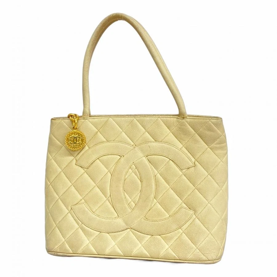 CHANEL Medallion Tote Leather Tote Bag Beige