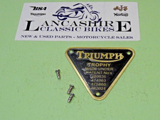TRIUMPH TROPHY TIMING COVER PATENT PLATE BADGE BRASS 70-2876 & RIVETS UK MADE