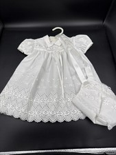 Vintage 80s Baby Girl 6 mo White Christening/Baptism Dress  Bonnet Set