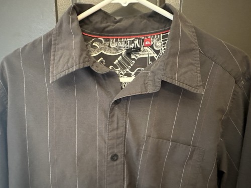 Vintage QUIKSILVER Herren grau verblassen gestreift Knopfleiste Hemd Langarm Gr. Medium - Bild 1 von 9