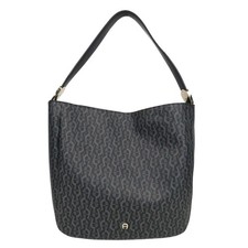 Aigner Damen Tasche Schultertasche Grau Leder Ledertasche Handtasche Mittel