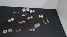 Vintage Clip On Earrings Lot 13 Pair Faux Pearl Rhinestone Gold Silver Mixed