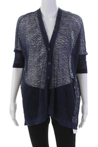 D. Exterior Womens Linen Short Sleeves Cardigan Sweater Navy Blue Size Small LL1