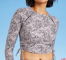 ALL IN MOTION Women's Size Small Swimming Rash-guard Top Gray Snakeskin NWT
