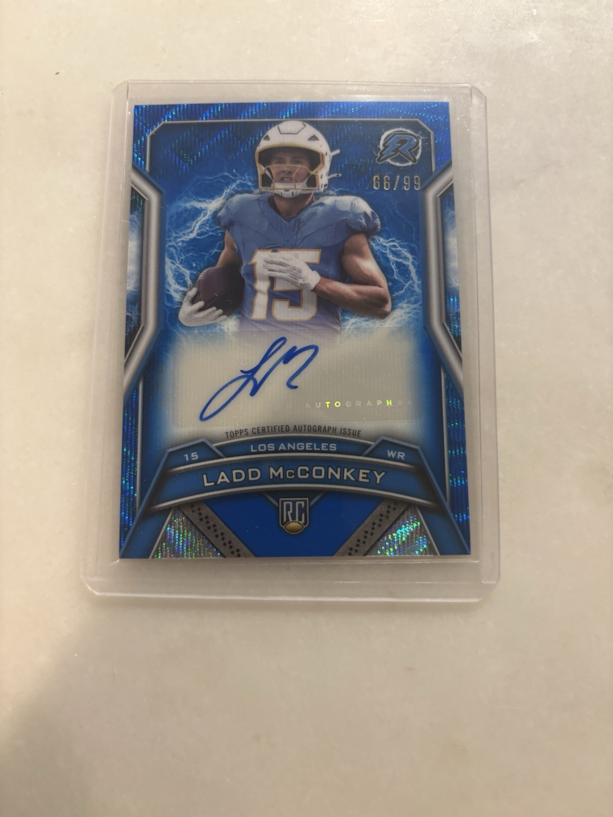 2024 Topps Resurgence Ladd McConkey Rookie RC Blue Surge Auto #/99 Chargers