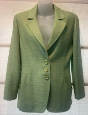 Valentino Boutique Spring Green Woven Tweed 3 Button Blazer Pockets EUC
