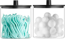 Glass Qtip Holder Dispenser - 24 Oz Clear Canister Jar, Bathroom Vanity Storage