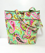 Vera Bradley Green Pink Paisley Tote Purse, Tortoise Toggle Close