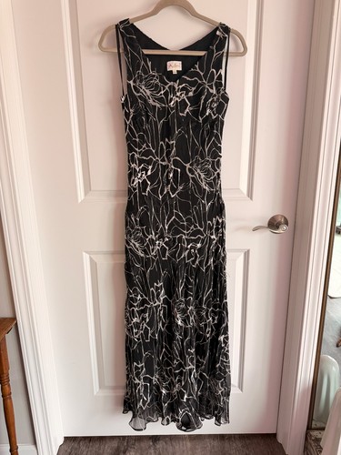 Adini 2 Piece Dress Set Black Sheer Floral Beaded Bolero Midi Y2K M Silk Wedding