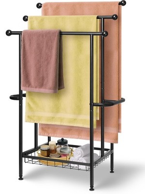 Haturi 3-Tier Freestanding Towel Rack Black Metal Basket 39in Bathroom Storage