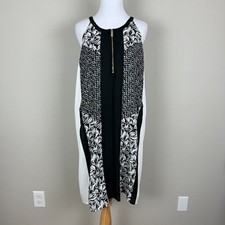 Chaus Dress Womens XL Black White Zip Halter Neck Shift Sleeveless Knee Length