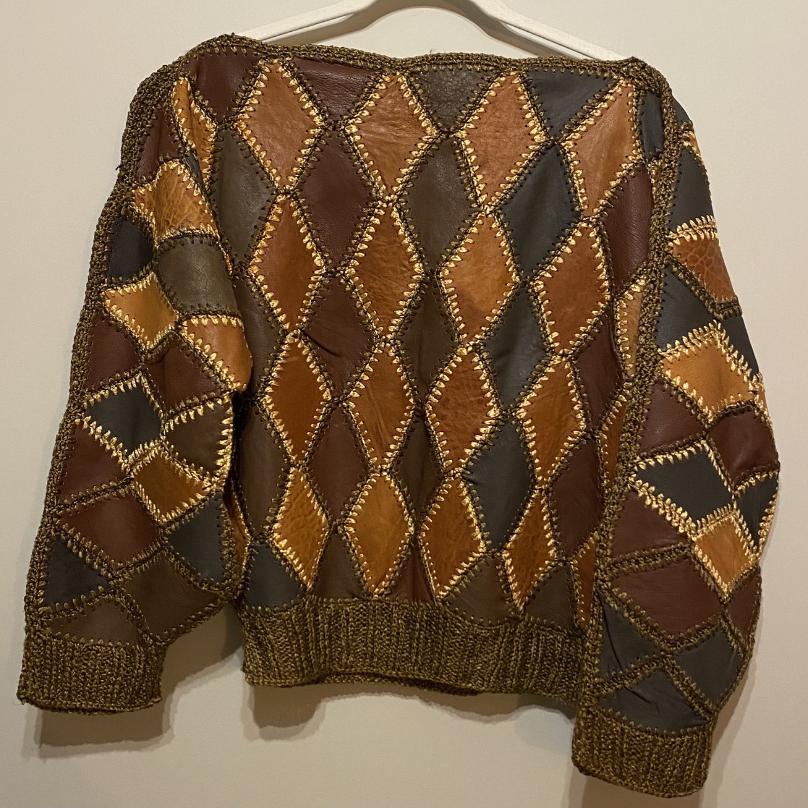 Handmade Leather Pattern-Work Diamond Long Sleeve… - image 1