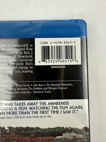 The Shawshank Redemption Blu-ray Morgan Freeman New (Other) Partially Sealed - Foto 5 di 8