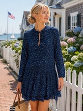 Rails Jasmine Women's S Blue Dress Rayon Sheath Smocked Constellation Flowy