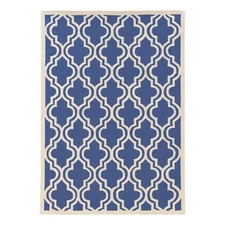 Linon Silhouette Quatrefoil Hand Hooked Wool 8'x10' Rug in Navy