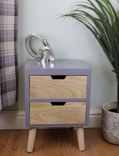 2 Drawer Grey Bedside lockers With Natural wood Drawers & Removable Legs 