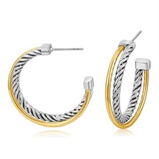 Gold And Silver Hoop Earrings For Women Two Toned Hoops Thin C Shape