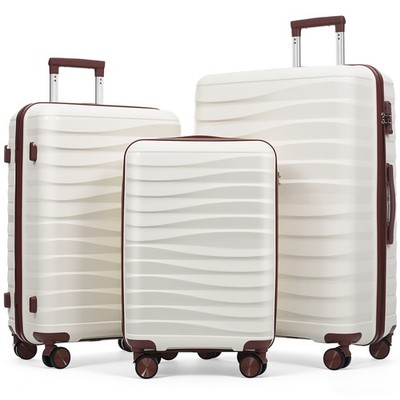 3 Pcs Luggage Set TSA Lock Suitcase Ensemble with 360° Spinner Wheels Ivory