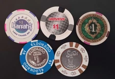 Lot of 5  Nevada Vintage $1 Casino Gaming Poker Chips  Very Rare & Obsolete