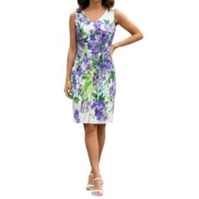Lauren Ralph Lauren Sheath Dress Women 6 White Purple Floral Garden Party V-Neck