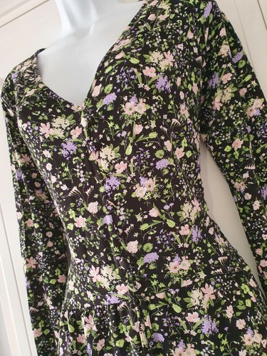 Womens ASOS Black Floral Oversized V Neck Frill Jersey Midi Tea Dress 8 New. - Picture 4 of 10