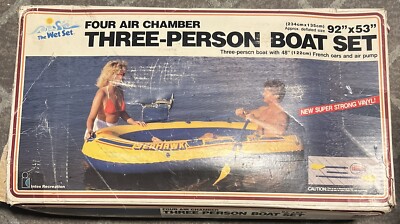 The Wet Set Intex Seahawk 340 Vintage 1985 Inflatable 3 Person Vinyl Boat 92x53