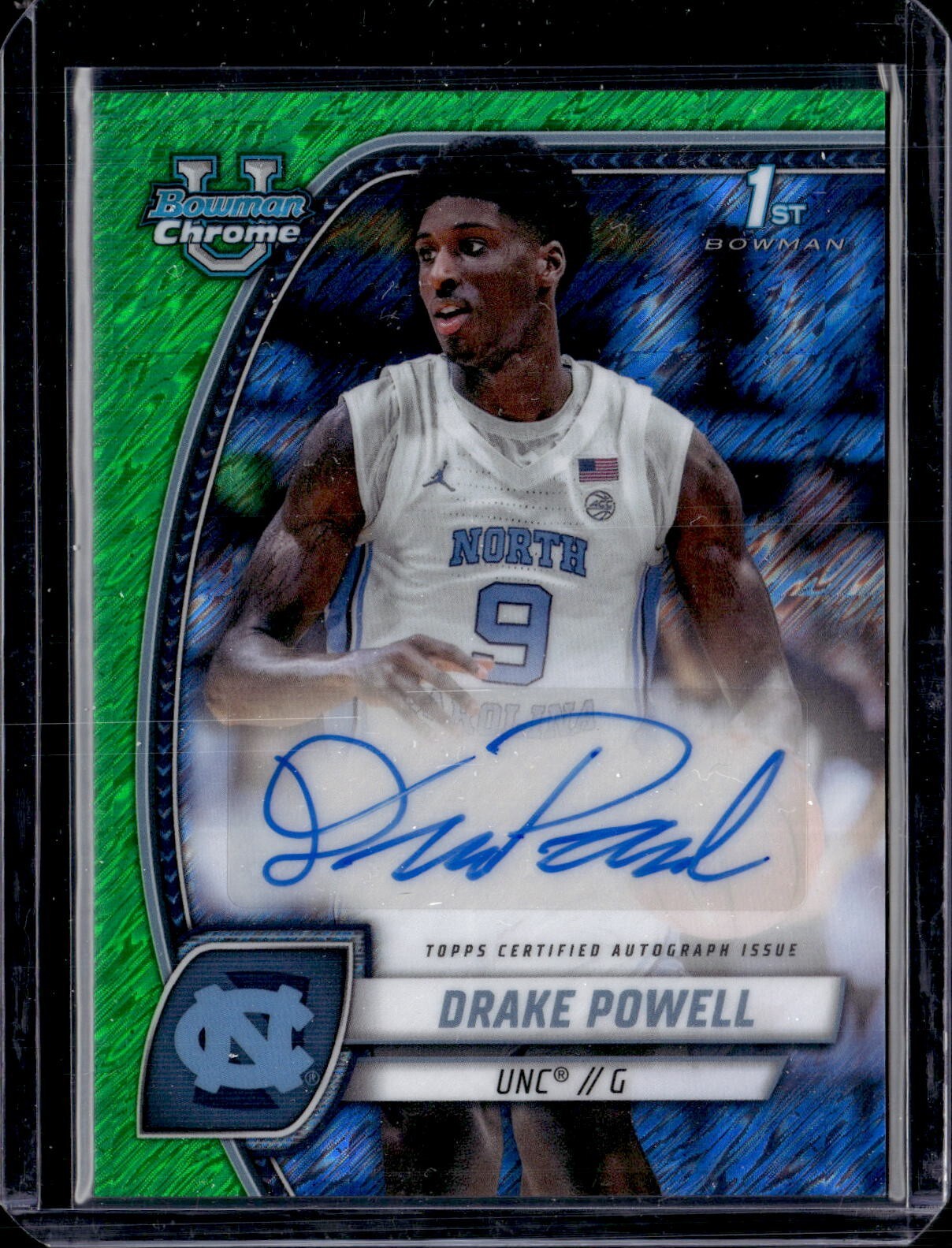 2024-25 Bowman Chrome University #69 Drake Powell Green Shimmer Auto (54B)