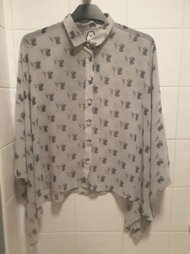 DropDead Alsatian Dog Print Vamp Batwing Grey Lightweight Loose Fit Top Size S-M - Picture 2 of 9