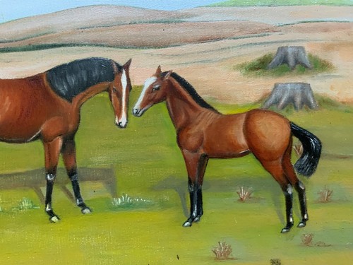 Pintura al óleo de caballo ecuestre estilo arte popular primitivo Paul R. Pitt (1951-2012) - Imagen 10 de 12