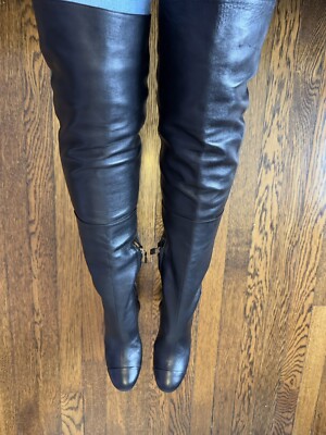 Chanel Black Leather CC Logo Over The Knee Boots 37 IT | eBay