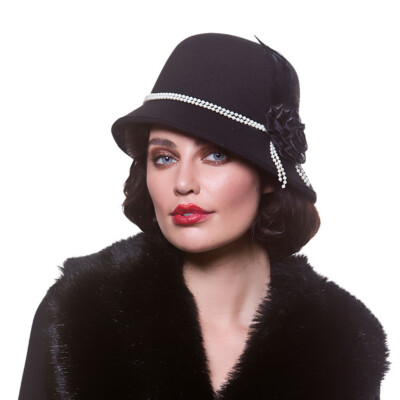 Great Gatsby 20's Style Womens Hats 1920s Flapper Black