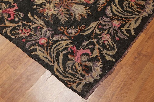 4'2" x 13'5" Vintage Hand Woven Turkish Kilim 100% Wool Runner Area Rug Charcoal - Picture 5 of 8